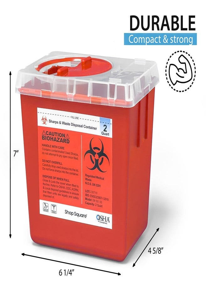 Shop Square Sharps Containers for Home and Professional Use, 2 Quart Needle Disposal (3-Pack), Syringe Disposal for Home, Biohazard Containers - Image 3